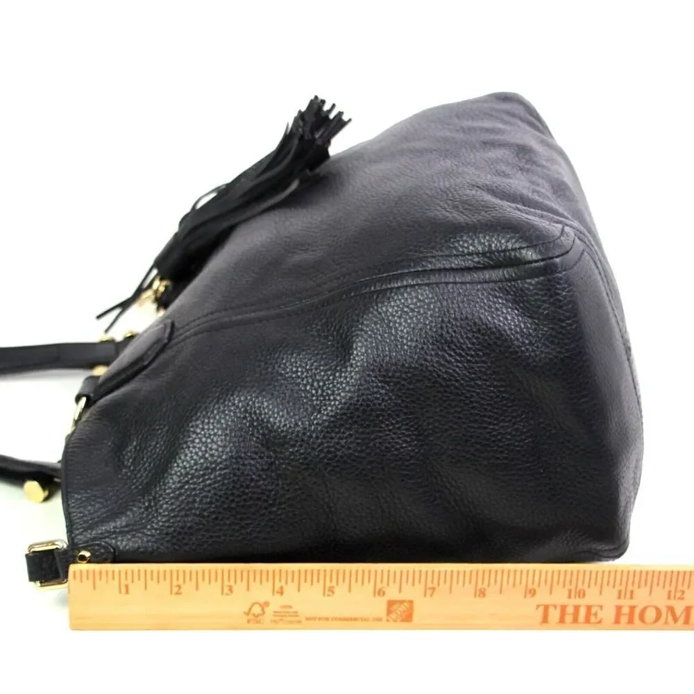 LARGE Michael Kors BLACK GENUINE LEATHER TASSEL SHOULDER BAG TOTE HANDBAG PURSE
